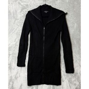 Ann Taylor Black Merino Wool Blend Ribbed Full Zip Longline Cardigan Sweater S